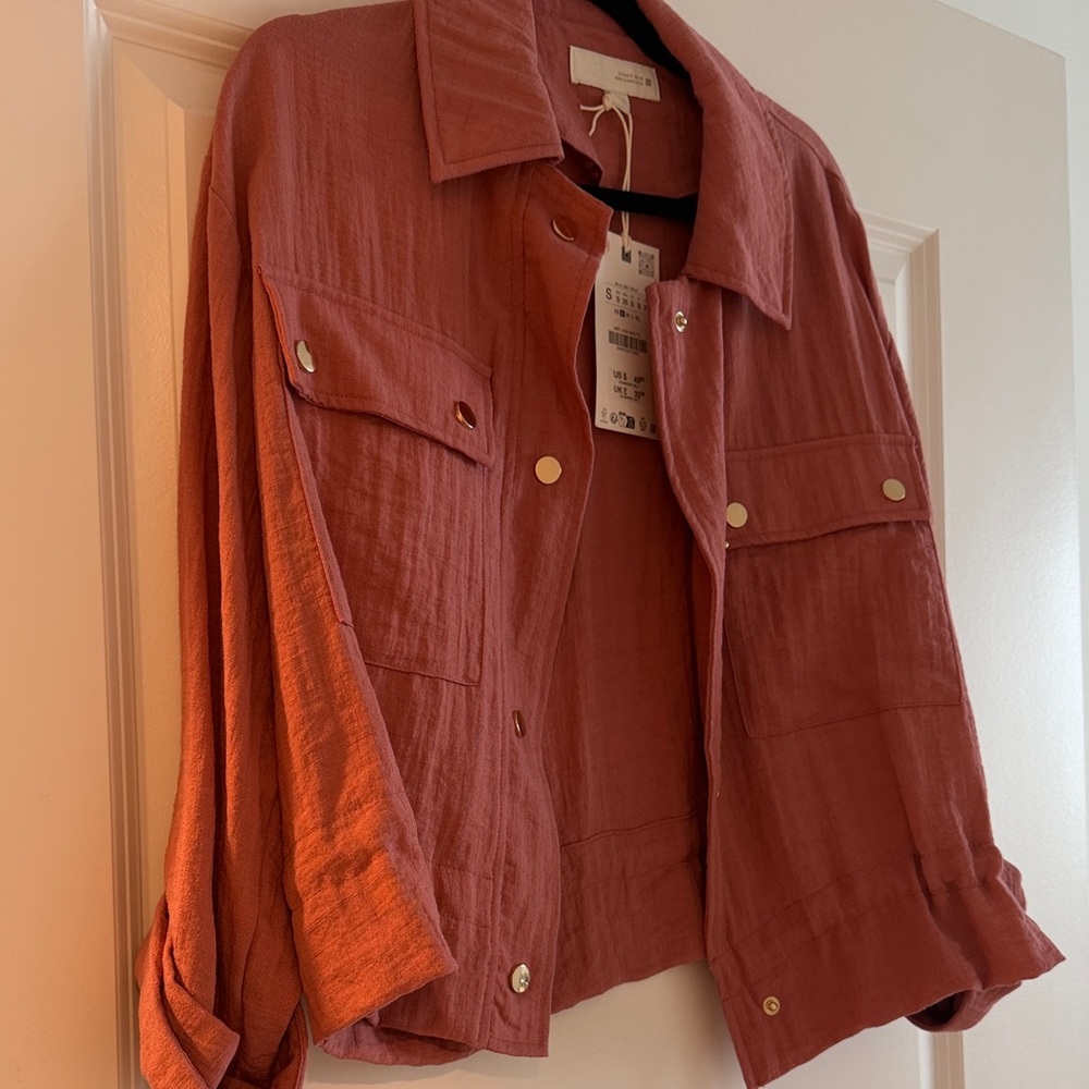 Zara Rose Textured Snap-Front Jacket